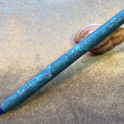 Polymer clay blue peacock swirl design Papermate pen
