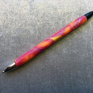 Polymer clay gold and magenta zinnia design pen